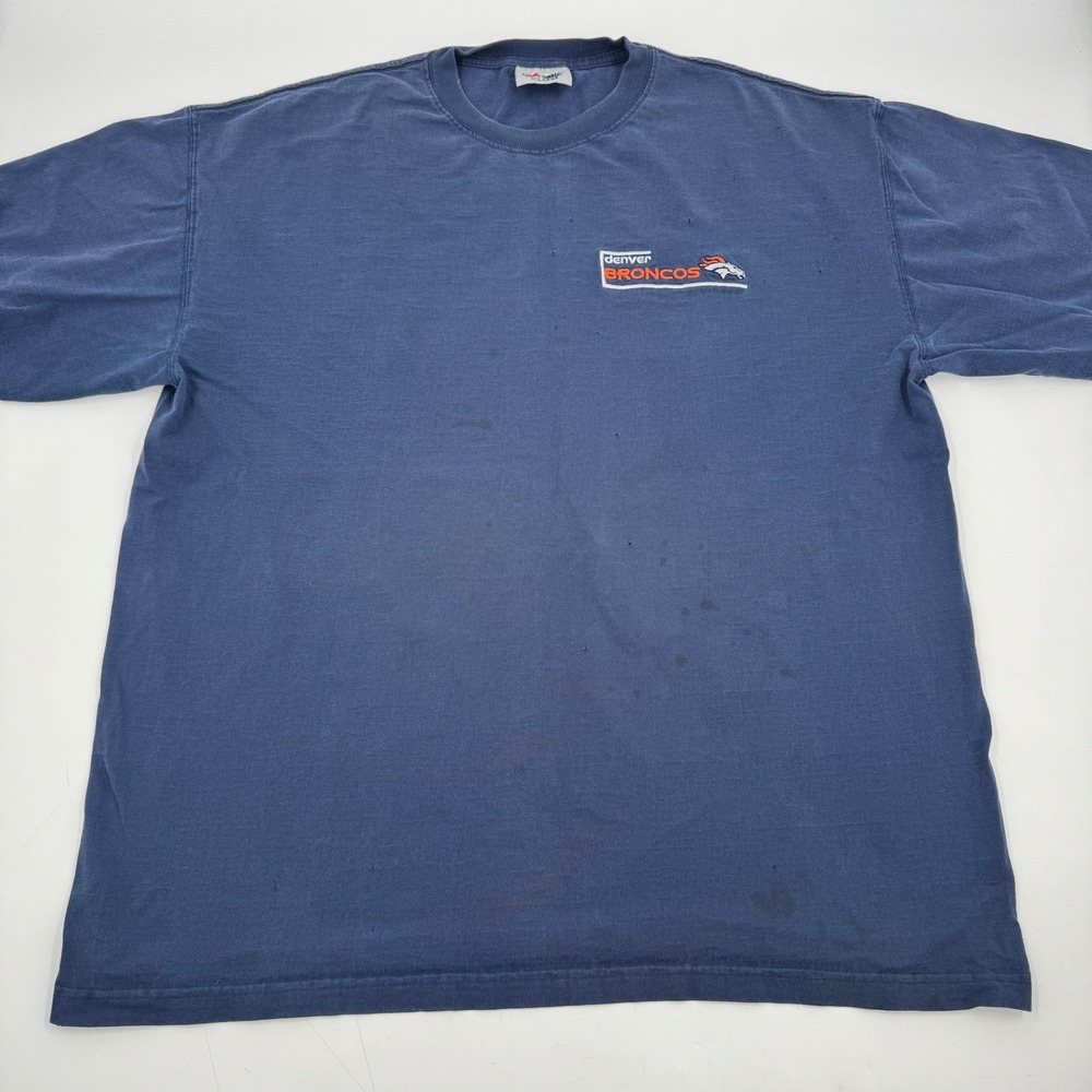 Majestic‎ Denver Broncos NFL Shirt Men's X Large Blue Cotton Vintage Distressed